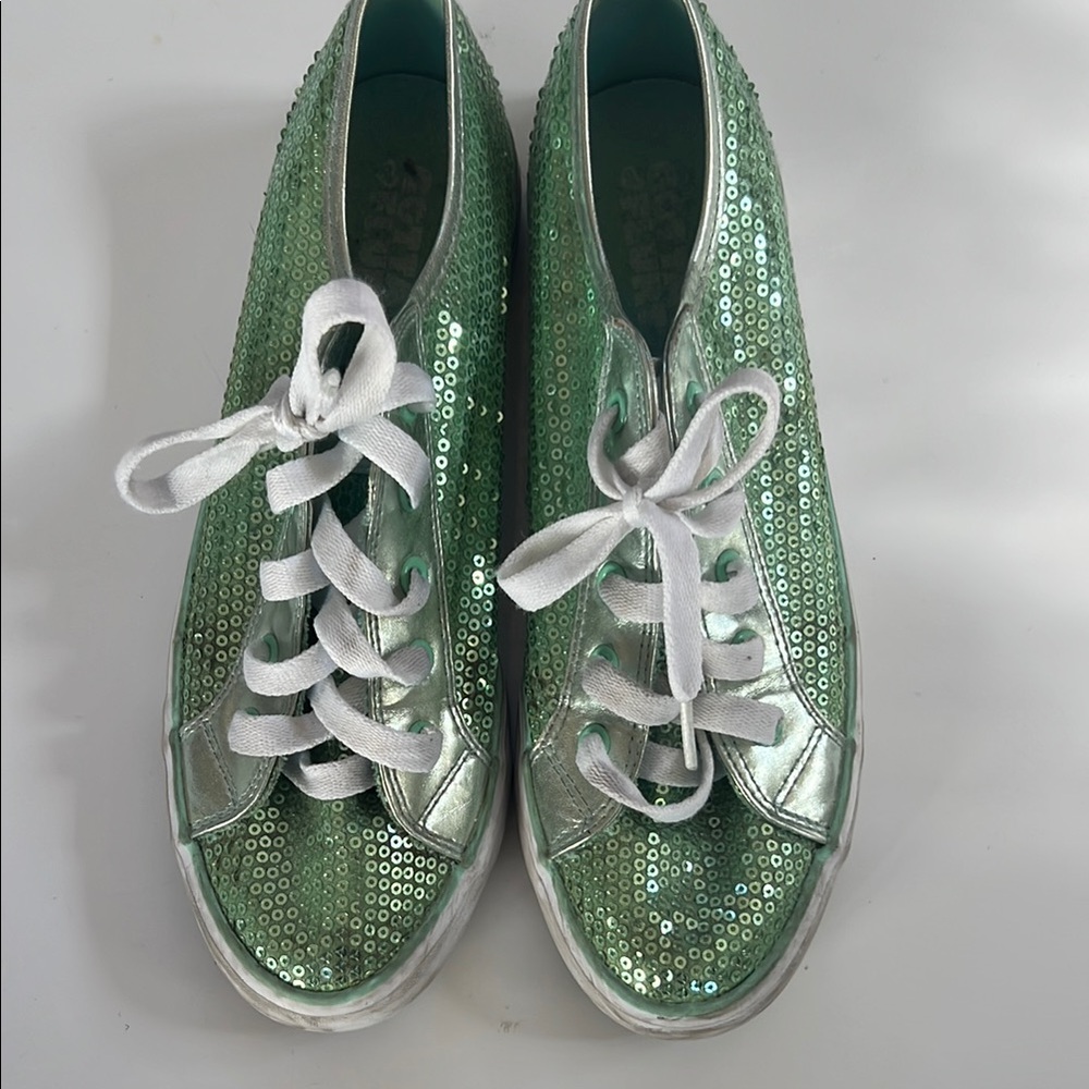 Gotta Flurt Green Sequin Sneakers